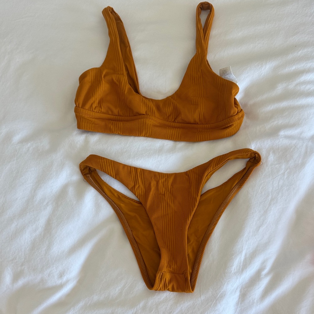 Vitamin A Ribbed Two-Piece Bikini Set in Burnt Orange